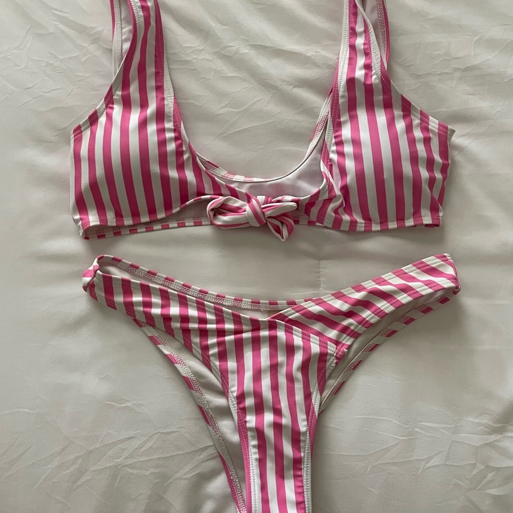 Zaful Pink and White Stripped Bikini Size Small